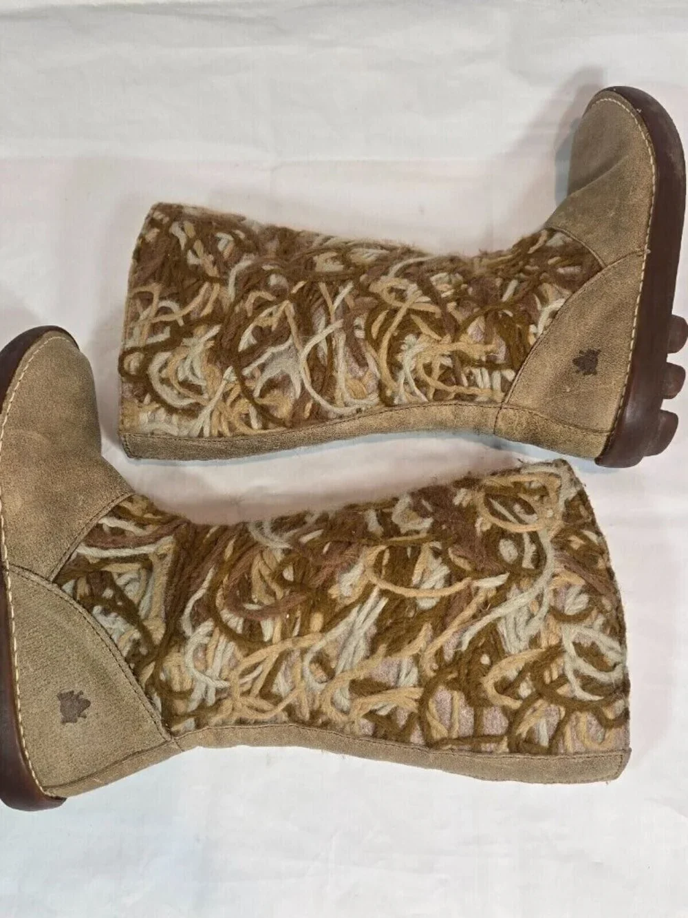 El Naturalista Yarn Mid Calf Boots Women Size 6.5 Leather Suede Zip Brown Boho